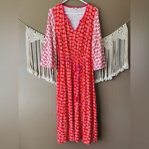 Boden Red White Bella Jersey Midi Dress Size 10 G